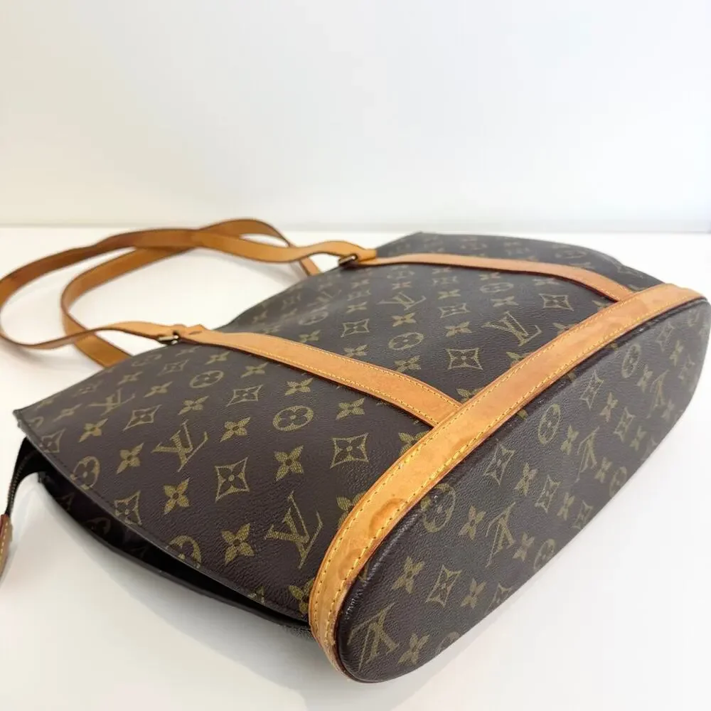 Louis Vuitton Brown Monogram Leather Trim Babylone Tote Bag LV Tan Shoulder Bag